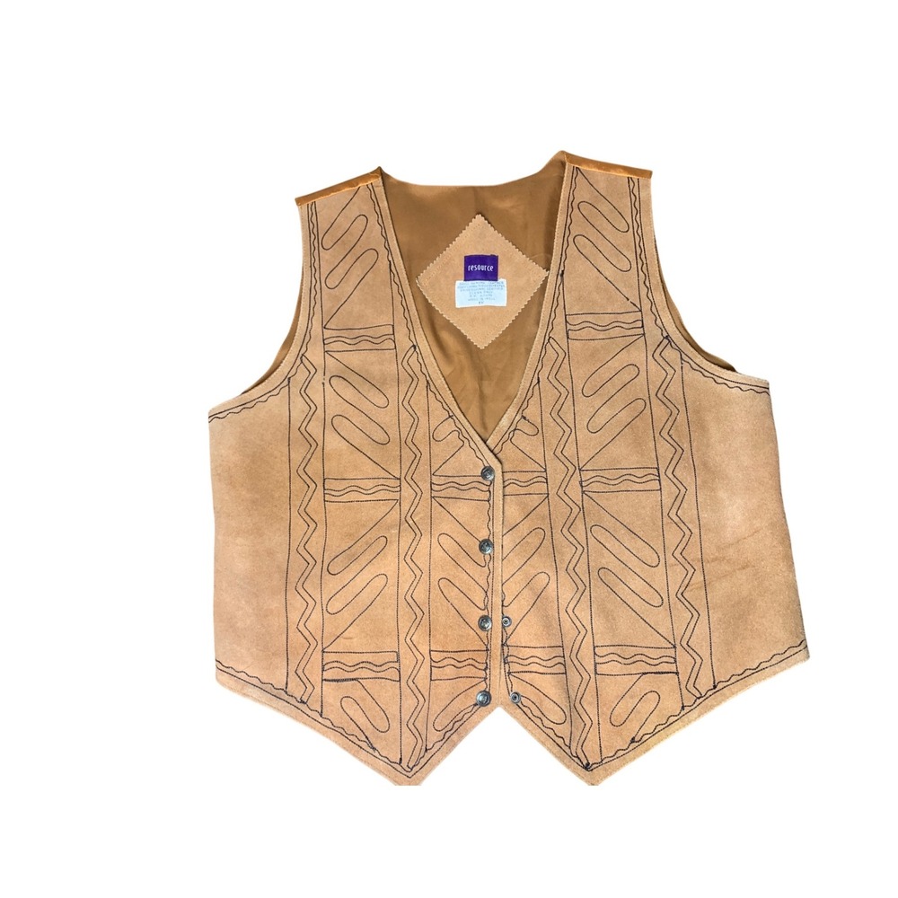 Vintage Resource Mens‎ Tan Suede Leather Western Vest Embroidered Size 1X